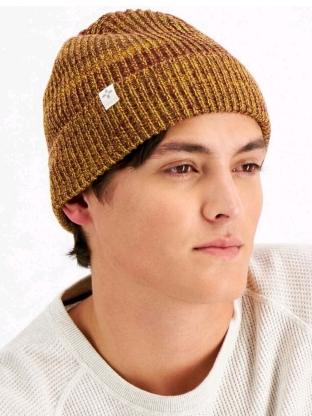 Sun and Stone Ribbed  Knit Beanie Hat in Mustard Brown, New With Tags